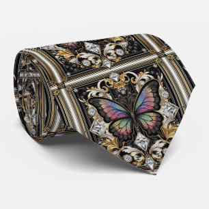 Corbata Arte Retro Deco Mariposa Arcoíris Nouveau