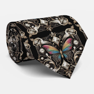 Corbata Arte Retro Deco Mariposa Arcoíris Nouveau