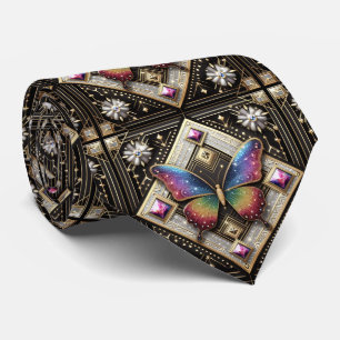 Corbata Arte Retro Deco Mariposa Arcoíris Nouveau