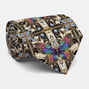 Corbata Arte Retro Deco Mariposa Arcoíris Nouveau