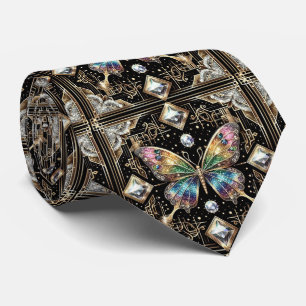 Corbata Arte Retro Deco Mariposa Arcoíris Nouveau