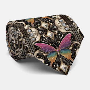Corbata Arte Retro Deco Mariposa Arcoíris Nouveau