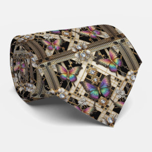 Corbata Arte Retro Deco Mariposa Arcoíris Nouveau