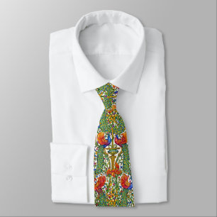 Corbata Arte Retro Modernista Pavos Reales & Frutas por Wa