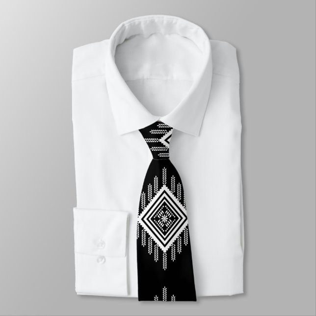 Corbata Arte tribal blanco y negro (Atado)