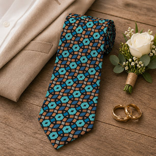 Corbata Arte Tribal Negro Marrón Azul Turquesa Chic