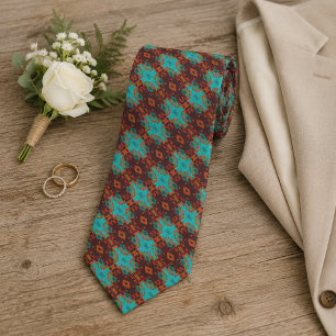 Corbata Arte Tribal Verde Naranja Marrón Turquesa Aqua Tea