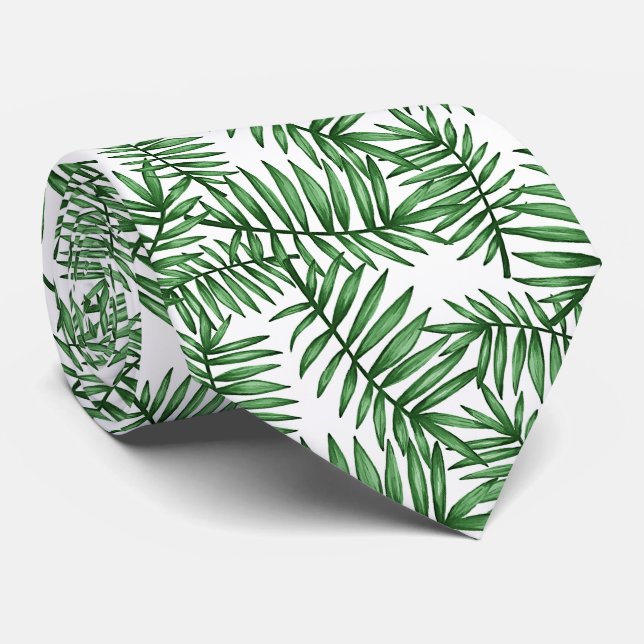 Corbata Arte veraniego de hojas de palmera verde tropical  (Enrollado)