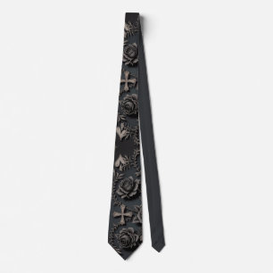 Corbata Arte Vintage Gótico de Rosa y Cruz