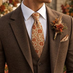 Corbata Artesanía Botánica Floral de Terracota Vintage