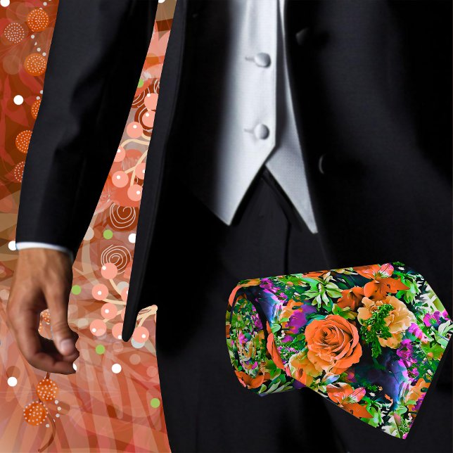 Corbata Artística Floral de Flores Tropicales Colo (This Abstract floral Men's Necktie will add a touch of class and sophistication to any outfit)