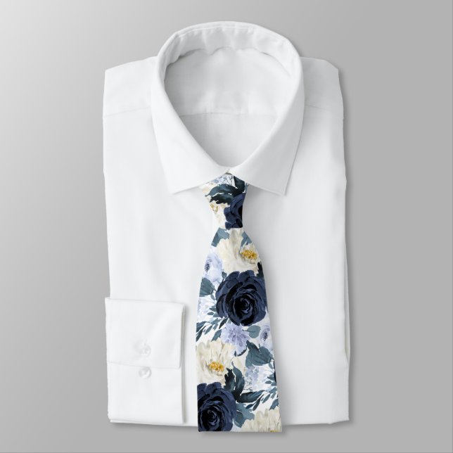 Corbata ArtsApp H2 Navy+Rosas Azules Polvorientas Boda (Atado)