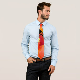 Corbata Artsy moderno Neon color de agua rojo amarillo geo