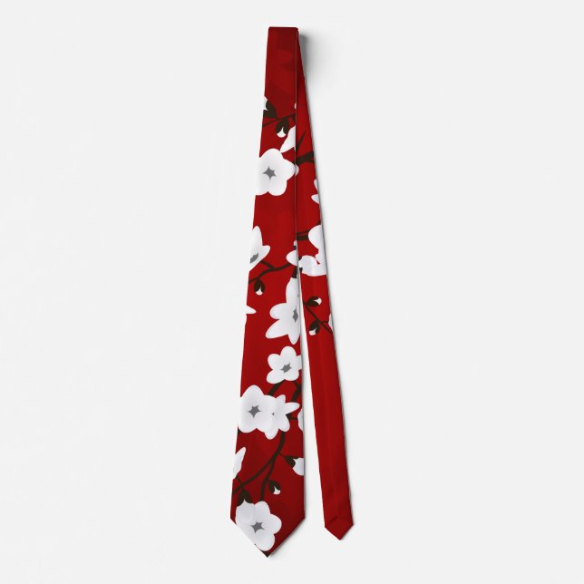 Corbata Asia Floral White Cherry Blossom Red (Anverso)