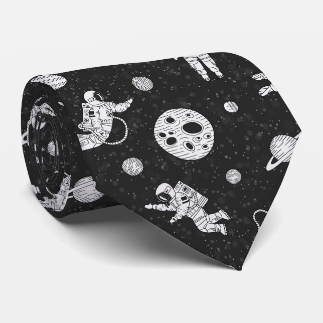 Corbata Astronautas en el espacio ultraterrestre blanco y  (Enrollado)