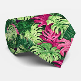 Corbata Ataque asombroso con hojas tropicales de monastera