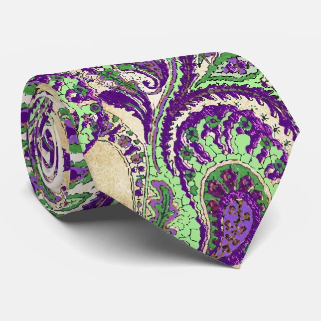 Corbata Ataque Boda de paisley morado y verde (Enrollado)