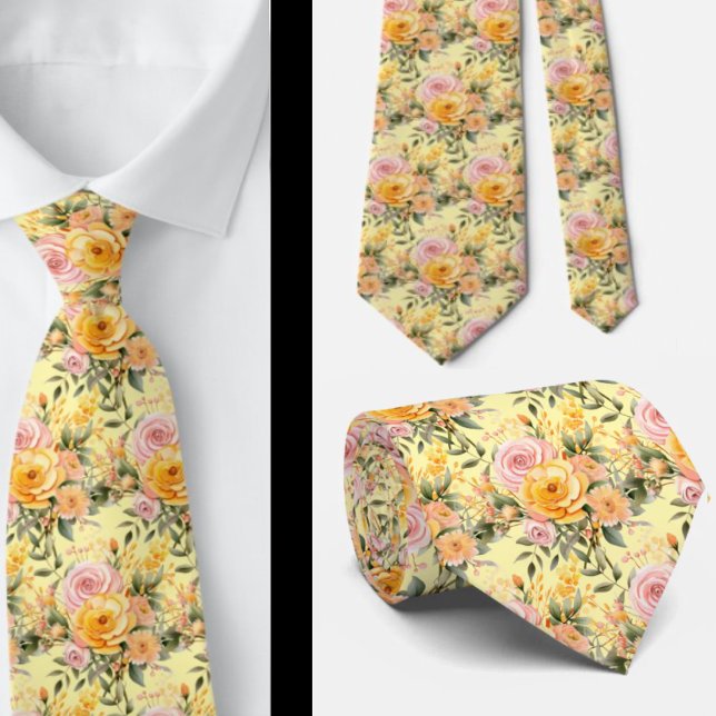 Corbata Ataque de cuello floral amarillo y rosado de veran (Subido por el creador)