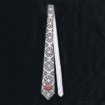 Corbata Ataque de Damasco del Corazón Rojo y Blanco Negro<br><div class="desc">Cualquier Tie que no esté impreso delante y atrás puede ser personalizado por usted para tener la impresión en el reverso también. Haga clic más en personalizar y seleccione todo y copie y,  a continuación,  seleccione el lado posterior y pegue.</div>