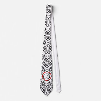 Corbata Ataque de Damasco del Corazón Rojo y Blanco Negro