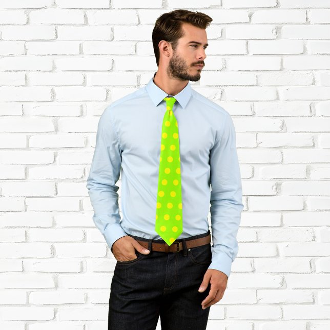 Corbata Ataque de puntos de polka amarilla (Lime Yellow Polka Dots Tie)