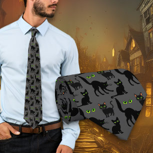 Corbata Ataque del patrón de gatos de los ojos verdes de H