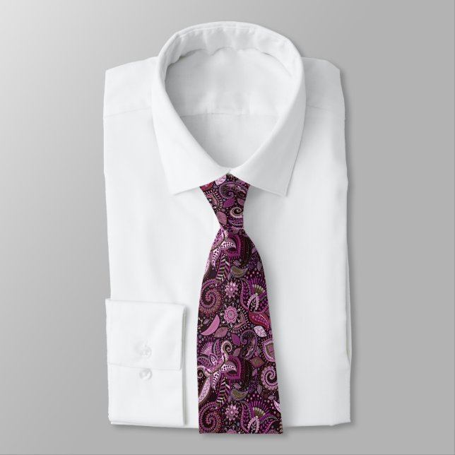 Corbata Ataque satinado estilo batik indio de color púrpur (Atado)