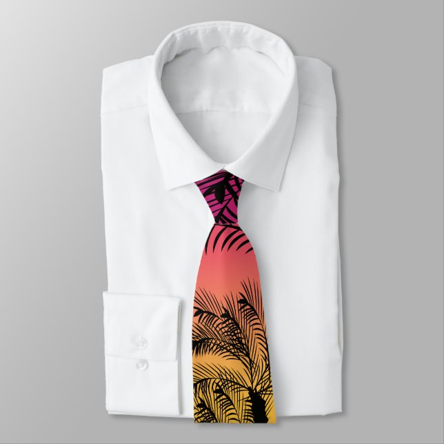 Corbata Atardecer Amarillo Rosa Tropical Moderno Minimalis (Atado)
