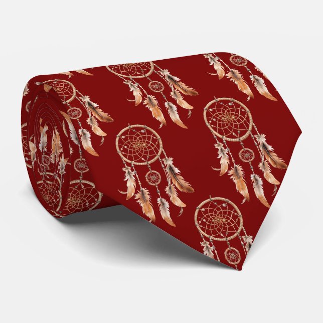 Corbata Atrapasueños marrón de Borgoña nativo americano (Enrollado)