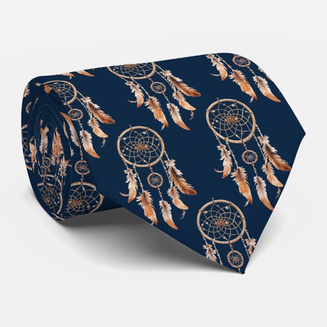 Corbata Atrapasueños Nativo Americano Azul Marino Marrón (Enrollado)
