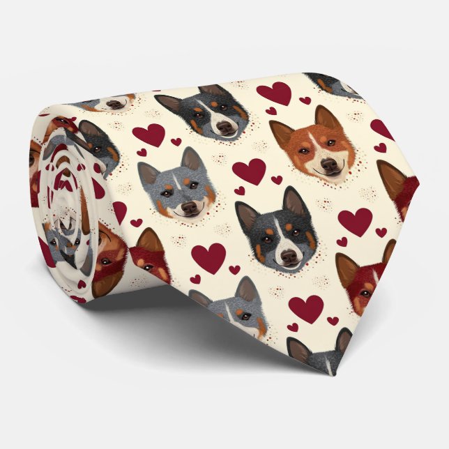 Corbata Australian Cattle Dog Valentine Hearts Pattern Dog (Enrollado)