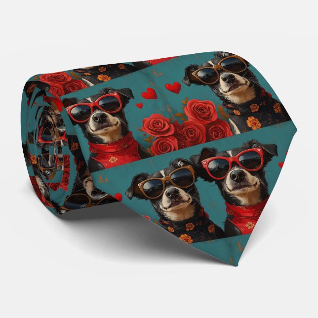 Corbata Australian Kelpie con rosas del corazón Día de San (Enrollado)