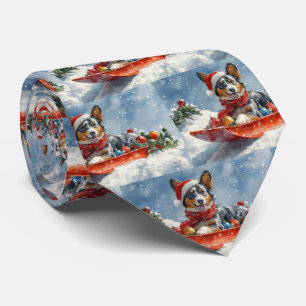 Corbata Australian Kelpie en Trineo Deja que nieve Navidad