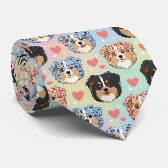 Corbata Australian Shepherd Valentine Hearts Pattern Dog (Enrollado)