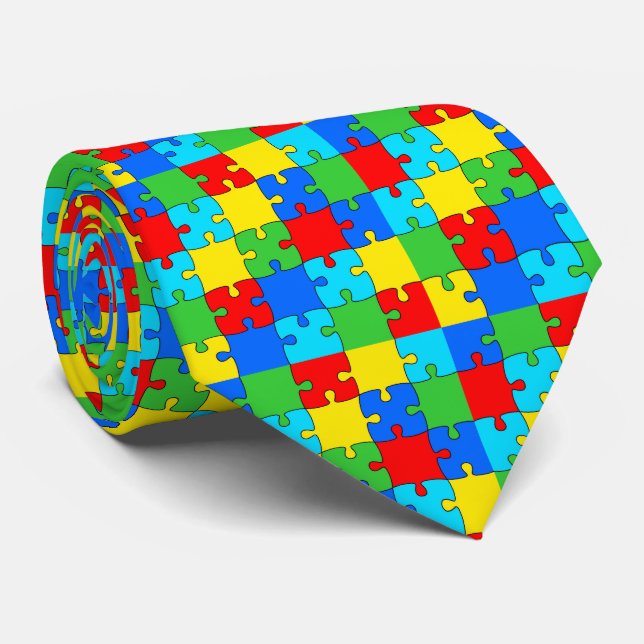 Corbata Autism Awareness Month Rainbow Puzzle (Enrollado)
