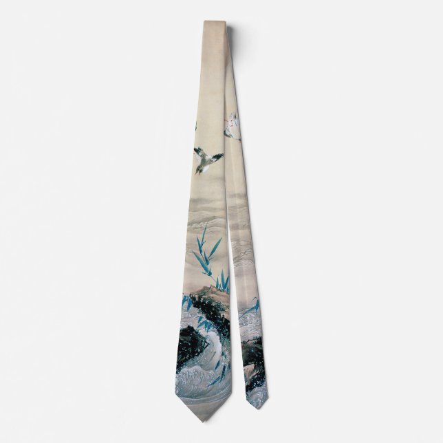 Corbata Aves luchando en la corriente de montaña, Hokusai (Anverso)