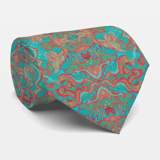 Corbata Aves Patrón árabe bohemio boho turquesa (Enrollado)