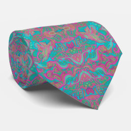 Corbata Aves Patrón árabe bohemio Turquesa Rosa