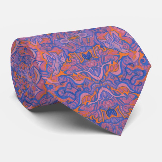 Corbata Aves Patrón árabe de Naranja azul rosa bohemio (Enrollado)