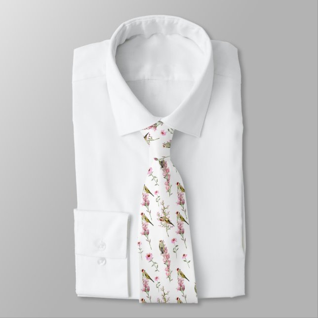 Corbata Aves Y Hermosas Flores Silvestres (Atado)