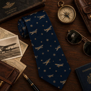Corbata Aviación Vintage Dorada Marina