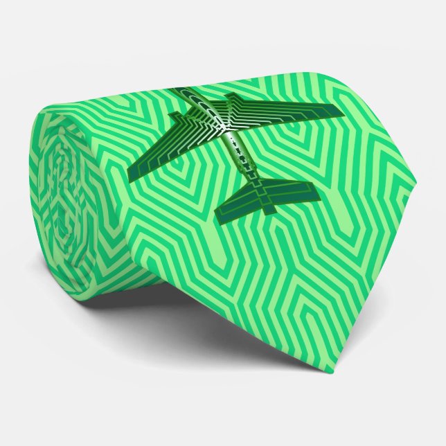 Corbata Avión Art Déco, verde esmeralda y jade (Enrollado)