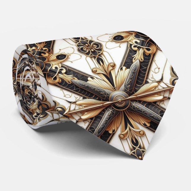 Corbata Avión de reacción masculino negro y dorado (Enrollado)
