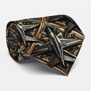 Corbata Avión de reacción masculino negro y dorado