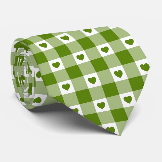 Corbata Avocado Green Heart Plaid Gingham Retro Neck Tie (Enrollado)