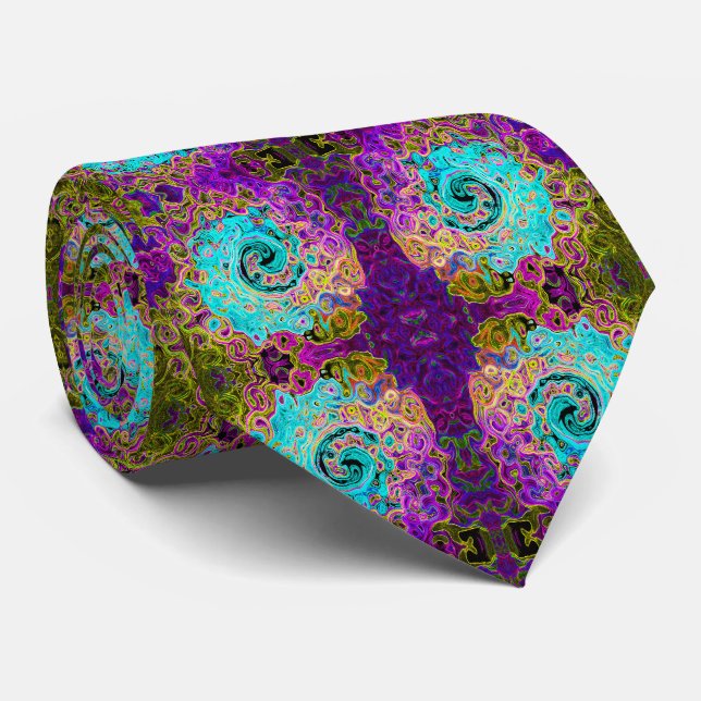Corbata Azul Acuático Helado Groovy Remolino Líquido Abstr (Enrollado)