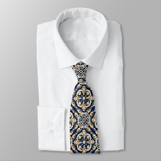 Corbata Azul Amarillo Blanco Negro Azuleju Español Marroqu (Atado)