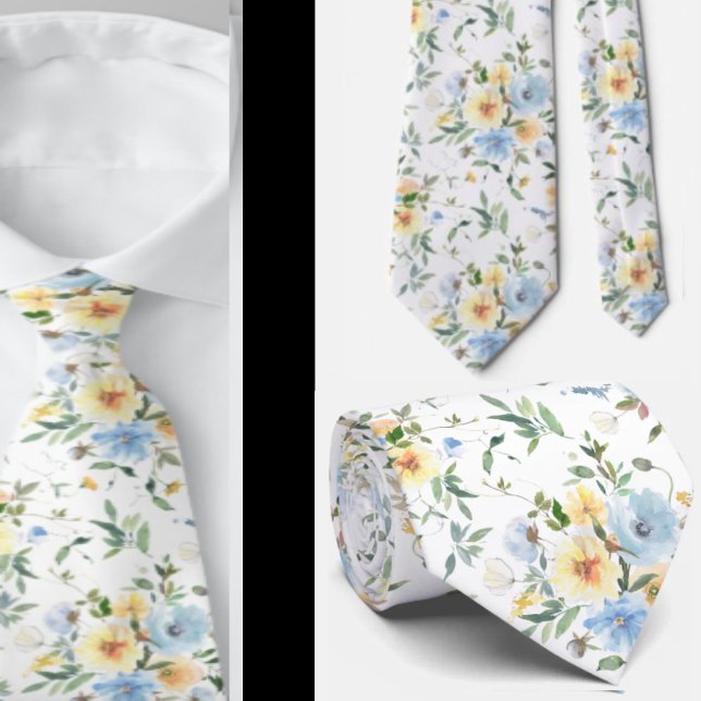 Corbata Azul Amarillo Floral Acuarela Cuello de Nillo Neck (Subido por el creador)
