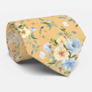 Corbata Azul Amarillo Floral Acuarela Cuello de Nillo Neck