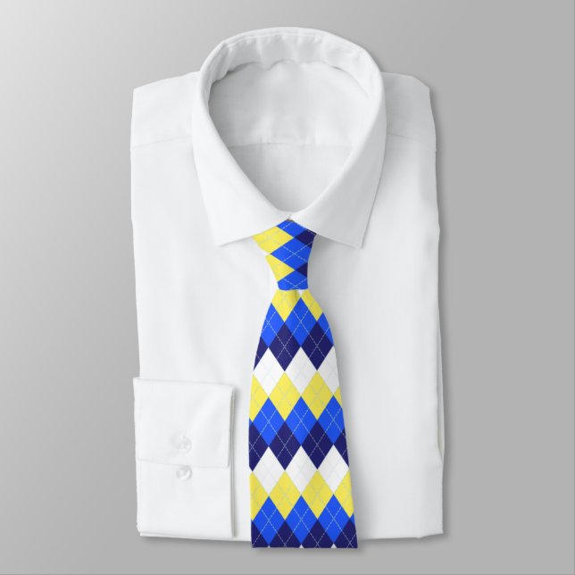 Corbata Azul, amarillo limón y arglos blancos (Atado)